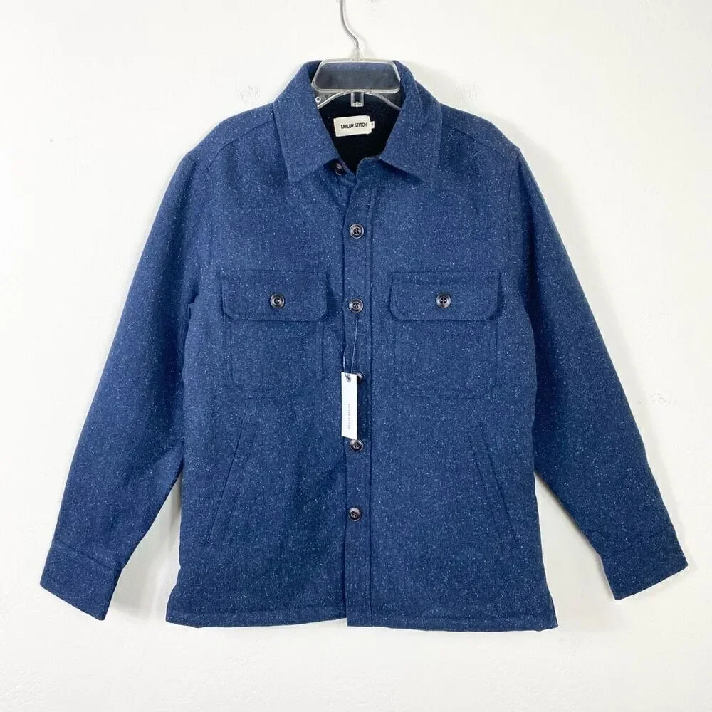 Taylor Stitch Chandler Jacket in Navy Donegal Blue Speckled Sherpa Lined Size XS